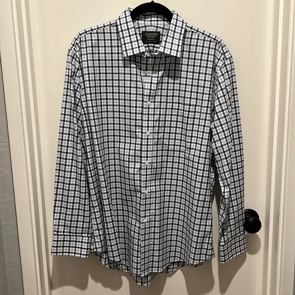 Men’s button down shirt. Nordstrom brand. Size 16.5 and 32-33 trim fit.